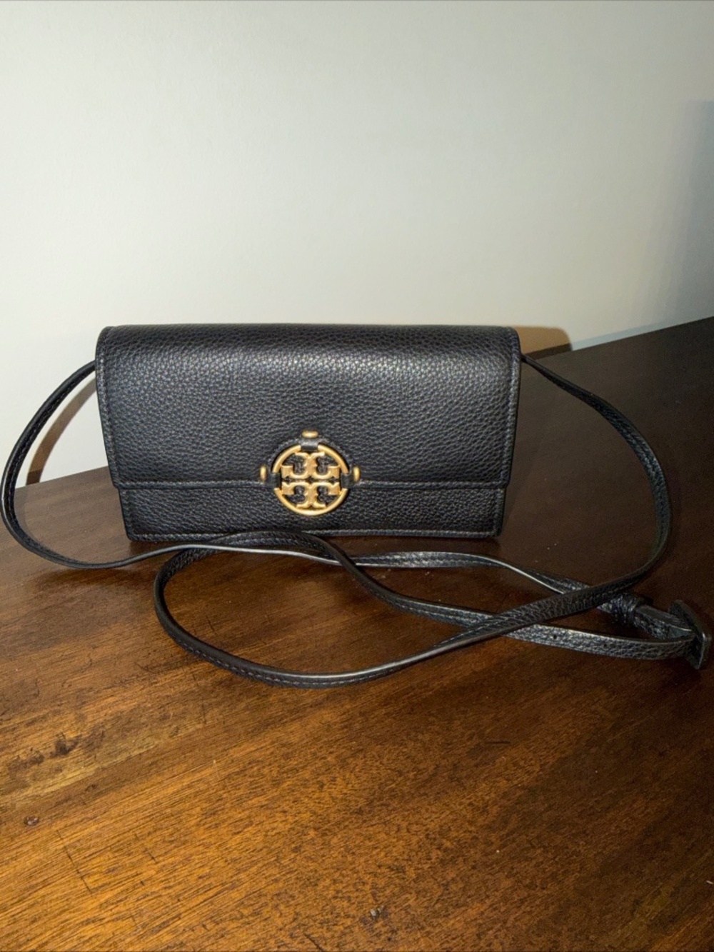 Tory Burch Miller Small Crossbody Pebbled Leather black clutch wallet handbag